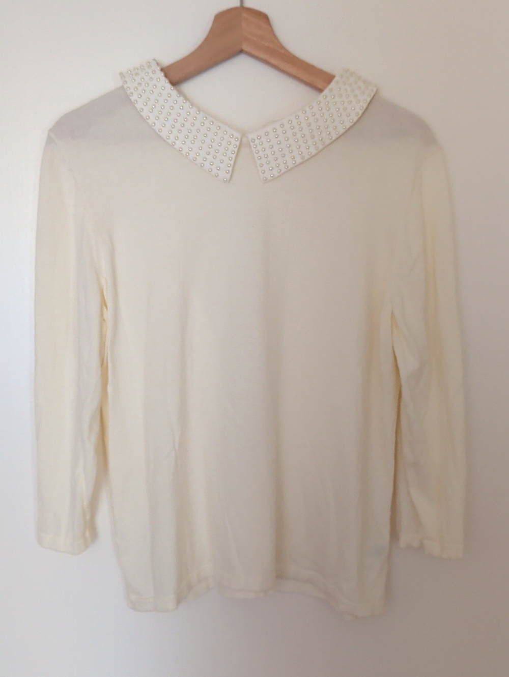 Talbots Cream Long Sleeve Top with Studded Collar